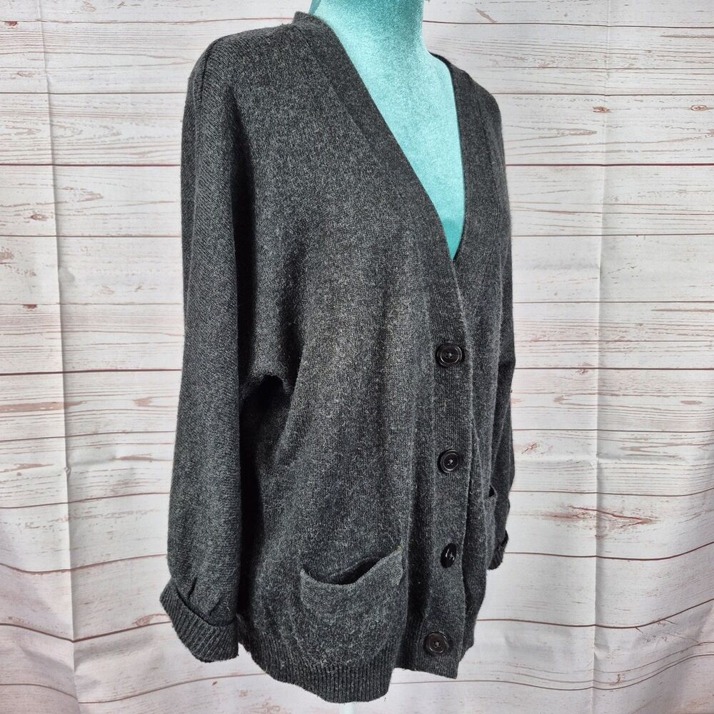 Loft Charcoal Gray Rabbit Hair Blend Fuzzy Soft Cardigan Sweater Womens Size XL